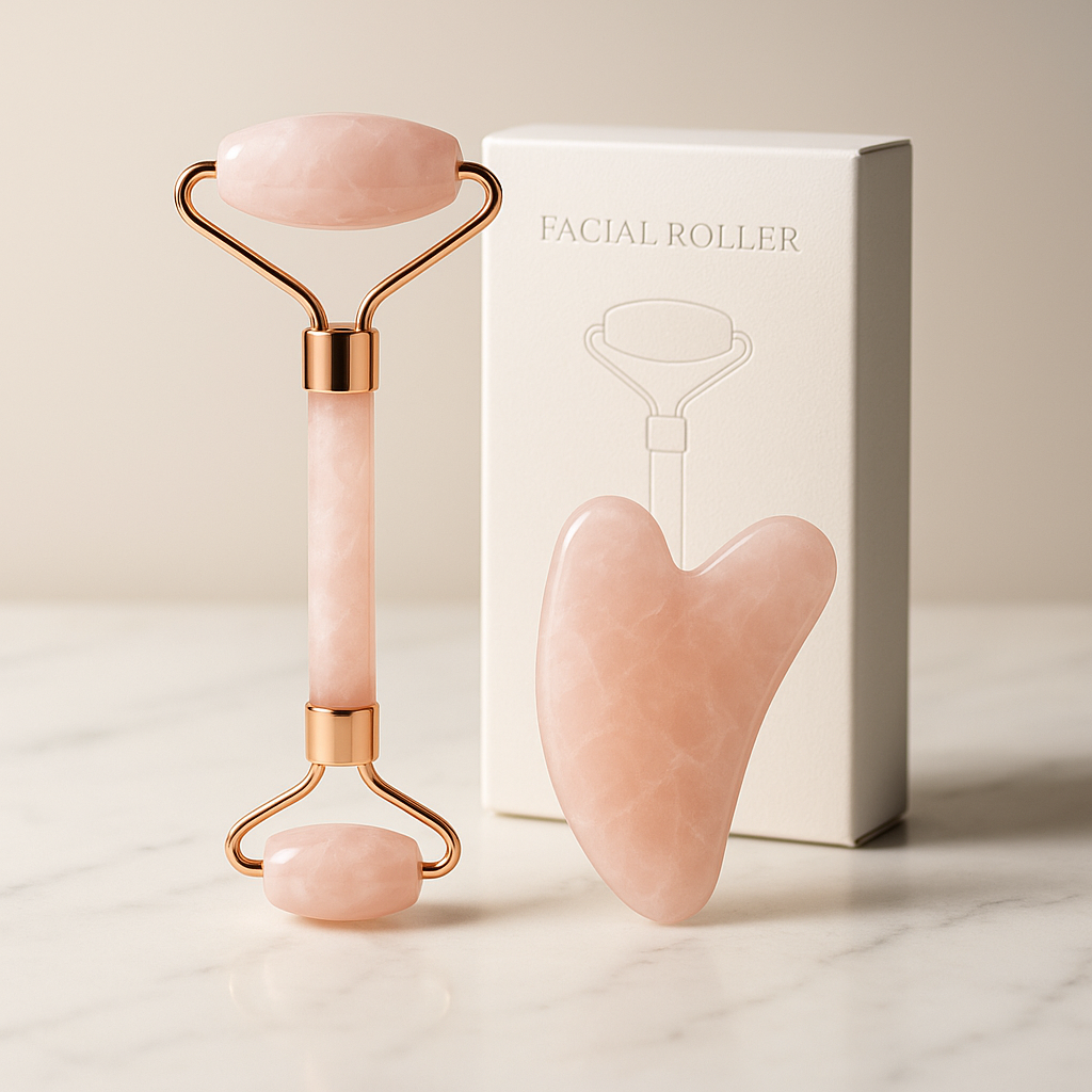 Rose Quartz Facial Massage Wand + Gua Sha